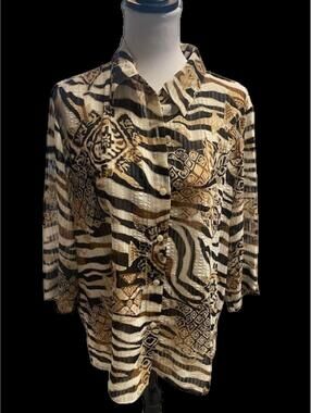 Size 14 – Alfred Dunner Sheer Printed Button Front Top